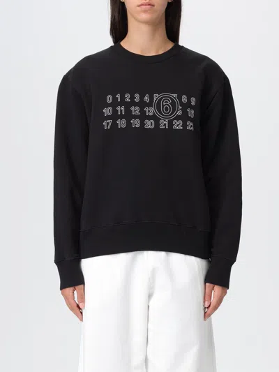 Mm6 Maison Margiela Graphic Black Cotton Sweatshirt With Contrasting Numeric Logo In Black