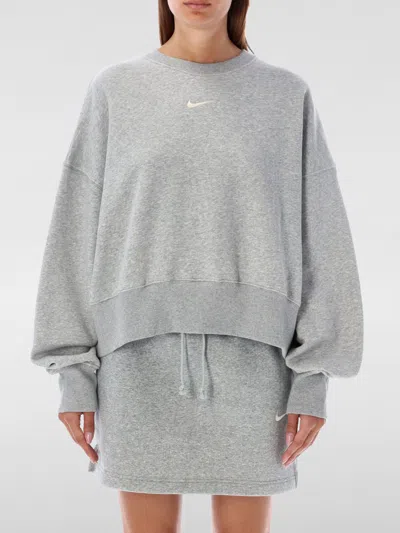 Nike Women's Cropped Crewneck Sweatshirt W Sportswear Phoenix Fleece Over-oversized Crewneck Dk Gray Heat In Gray