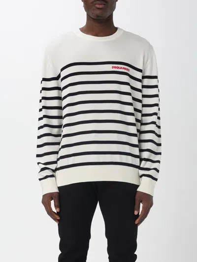 Dsquared2 Wool Sweater With Striped Pattern In White