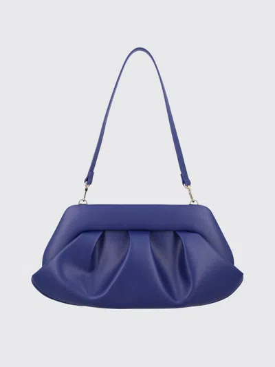 Themoirè Structured Vegan Leather Clutch With Detachable Strap In Blue