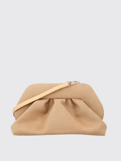 Themoirè Suede Eco Shoulder Bag With Detachable Strap And Pleated Design In Brown