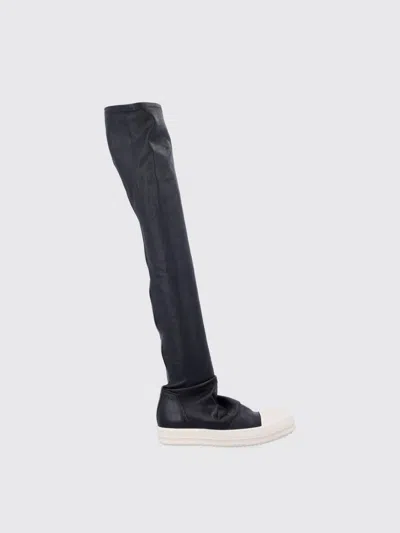Rick Owens Black Knee-high Sneakers With Platform In Leather Woman In Black