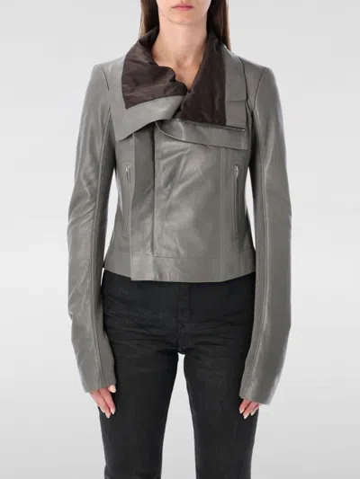 Rick Owens Biker Jacket With Long Sleeves And Collar In Gray