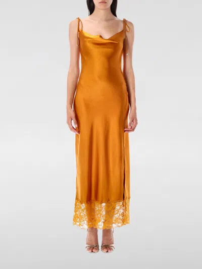 Self-portrait Satin Midi Dress With Lace-insert In Orange