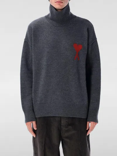 Ami Alexandre Mattiussi Ami Paris  Turtleneck Sweater Ami De Coeur Grey In Gray