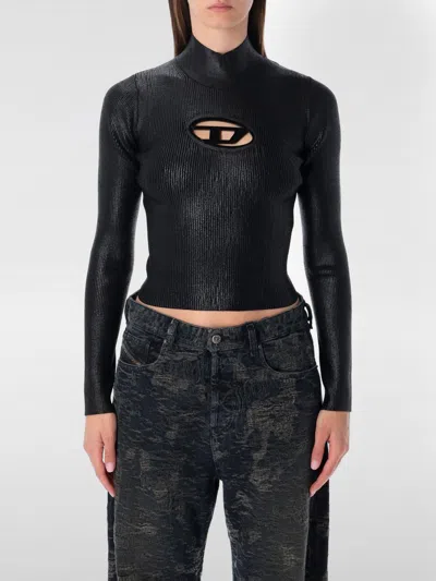 Diesel M-valari-tn Iridescent Black Ribbed Turtleneck In Black