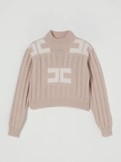 Elisabetta Franchi La Mia Bambina Cable-knit Logo Sweater In Neutral