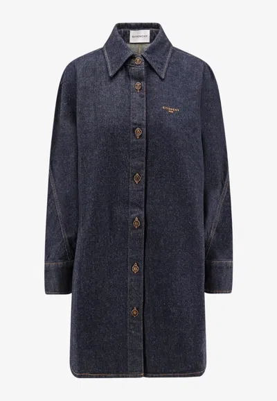 Givenchy Collared Neck Structured Long Sleeves Top In Blue