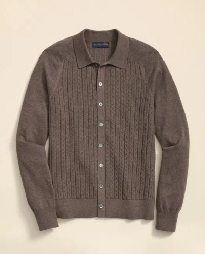 Brooks Brothers Cotton Mini-cable Polo Cardigan In Brown