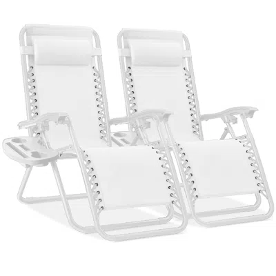 Best Choice Products Set Of 2 Zero Gravity Lounge Chair Recliners For Patio, Pool W/ Cup Holder Tray - Snow In White