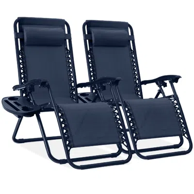 Best Choice Products Set Of 2 Zero Gravity Lounge Chair Recliners For Patio, Pool W/ Cup Holder Tray - Navy In Blue