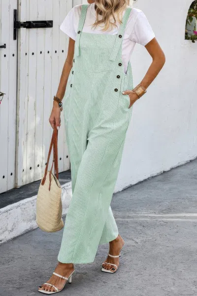 Truedames Solid Square Neck Button Trim Pockets Jumpsuit In Green