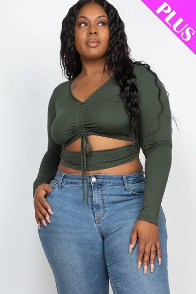 Truedames Women's Plus Size Drawstring Ruched Cutout Crop Top In Green