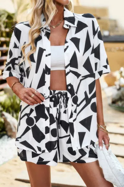 Truedames Two Piece Printed Button Down Elastic Waist Sets In Multi