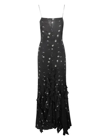 Off-white Moon-print Ruffled Maxi Dress In Black