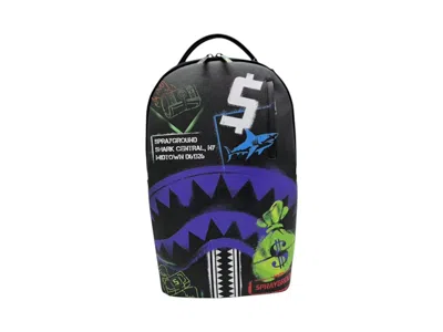 Pre-owned Sprayground Shark Central Stencils Black Dlxsv Backpack In Multi