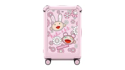 Pre-owned Takashi Murakami X Casetify Kaikai And Kiki Sticker Mania 21" Carryon Suitcase Suitcase In Glossy Primrose Pink