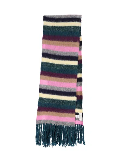 Erl Multicolor Striped Knit Scarf With Fringed Ends In Multi