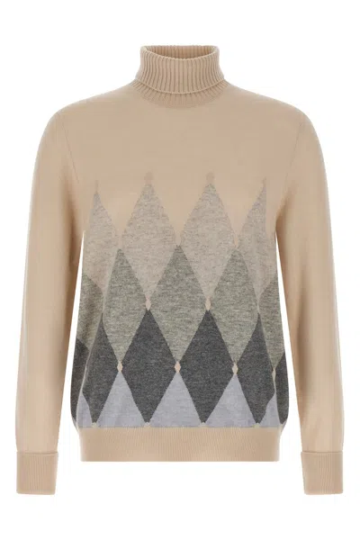 Ballantyne Argyle-pattern Turtleneck Sweater In Gold