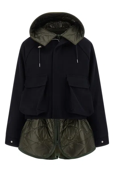 Sacai Wool Melton Blouson With Down-effect Inner Jacket In Blue