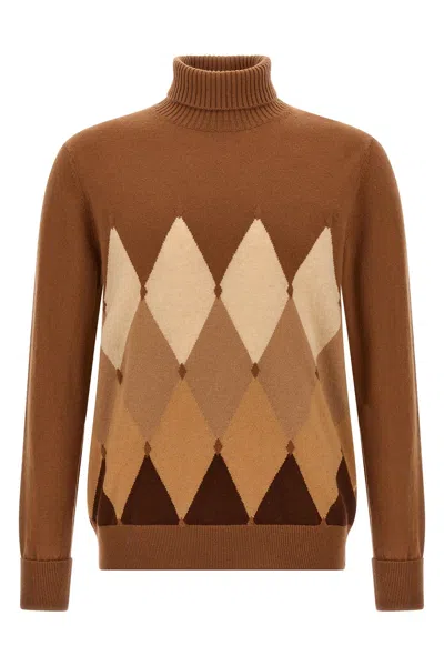 Ballantyne Argyle-pattern Turtleneck Sweater In Brown