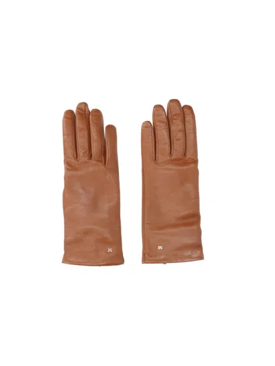 Max Mara Lamb Leather Gloves In Brown