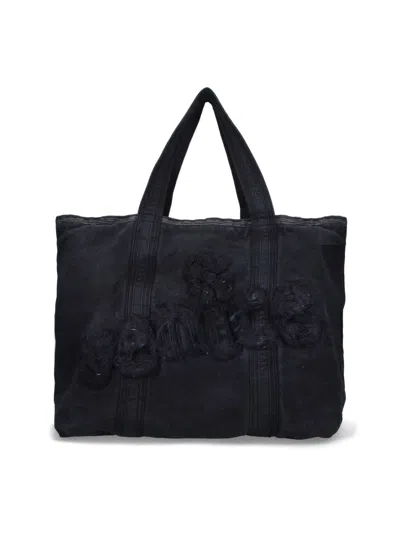 Erl Rectangular Tote Bag Embroidered Detail In Black
