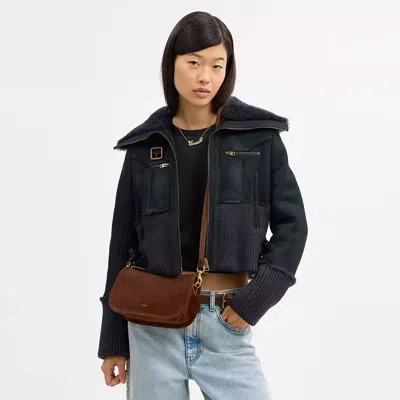 Coach Suede Waverly Bag In Brown