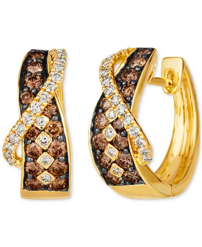 Le Vian Nude Diamond & Chocolate Diamond Checker Pattern Crossover Small Hoop Earrings (1-1/20 Ct. T.w.) In  In Gold
