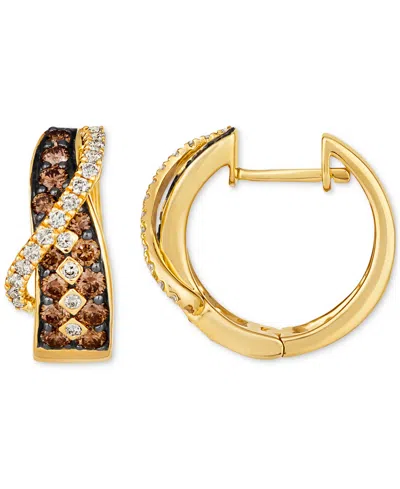Le Vian Nude Diamond & Chocolate Diamond Checker Pattern Crossover Small Hoop Earrings (1-1/20 Ct. T.w.) In  In Gold