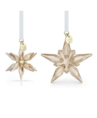 Swarovski 2025 Annual Edition Set Of 2 Festive 3d Crystal Snowflake Ornaments In Gold