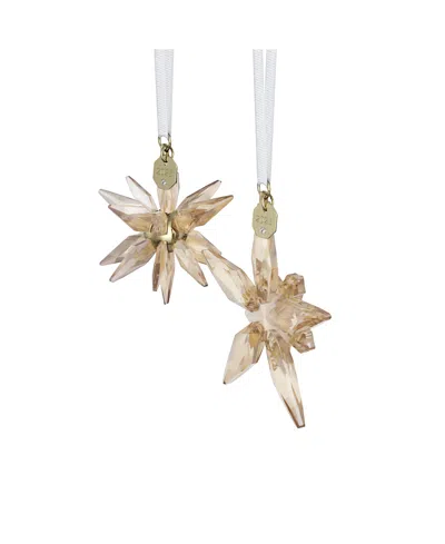 Swarovski 2025 Annual Edition Set Of 2 Festive 3d Crystal Snowflake Ornaments In Gold
