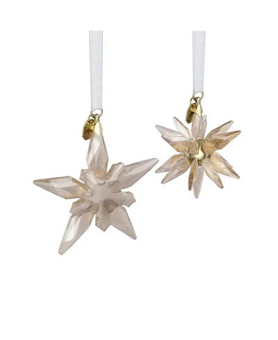 Swarovski 2025 Annual Edition Set Of 2 Festive 3d Crystal Snowflake Ornaments In Gold