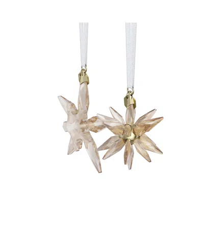 Swarovski 2025 Annual Edition Set Of 2 Festive 3d Crystal Snowflake Ornaments In Gold