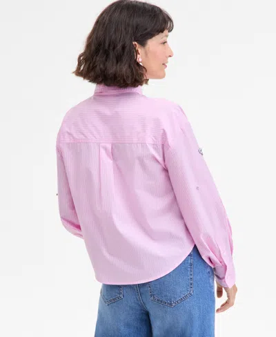 On 34th Womens Embellished Striped Shirt Xxs 3x Macys Exclusive In Pink