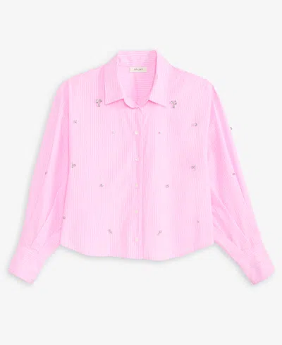 On 34th Womens Embellished Striped Shirt Xxs 3x Macys Exclusive In Pink
