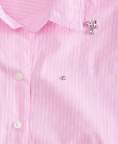On 34th Womens Embellished Striped Shirt Xxs 3x Macys Exclusive In Pink