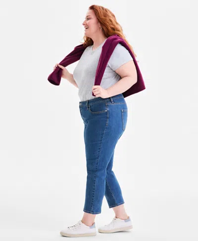 Style & Co Plus Size Mid Rise Slim Straight Ankle Jeans, Macy's Exclusive In Blue
