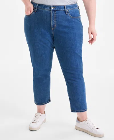 Style & Co Plus Size Mid Rise Slim Straight Ankle Jeans, Macy's Exclusive In Blue