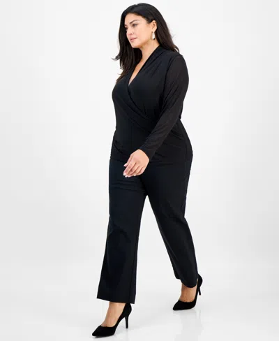Inc International Concepts Plus Size Blouson-sleeve Surplice Top, Created For Macy's In Black