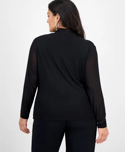 Inc International Concepts Plus Size Blouson-sleeve Surplice Top, Created For Macy's In Black