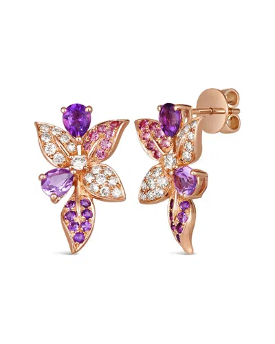 Le Vian Multi-gemstone (1-1/4 Ct. T.w.) & Nude Diamond (1/3 Ct. T.w.) Flower Drop Earrings In 14k Rose Gold In Gold