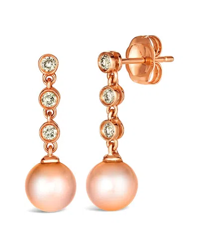Le Vian ® Strawberry Pearls® 14k Rose Gold 0.15 Ct. Tw. Diamond & 6-7mm Pearl Dangle Earrings In Gold