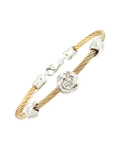 Gemstones 0.03 Ct. Tw. Diamond Silver Bangle In Gold