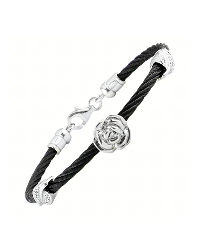 Gemstones 0.03 Ct. Tw. Diamond Silver Bangle In Black