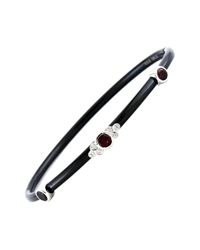 Gemstones 0.62 Ct. Tw. Diamond & Garnet Silver Bangle In Silver