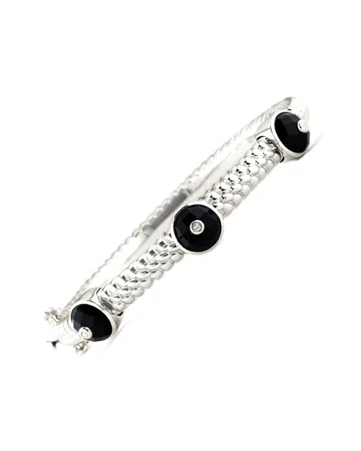 Diamond Select Cuts 0.03 Ct. Tw. Diamond Black Agate Silver Bangle In Silver