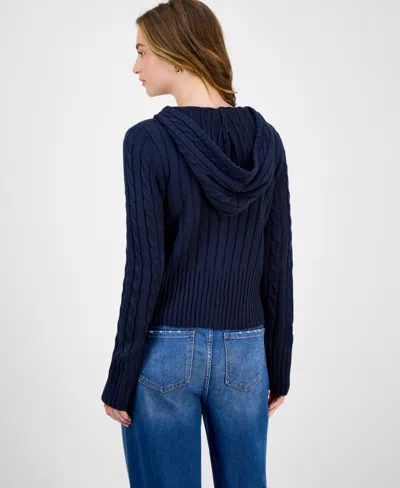 Hooked Up By Iot Juniors' Cable-knit Zippered Hoodie In Blue