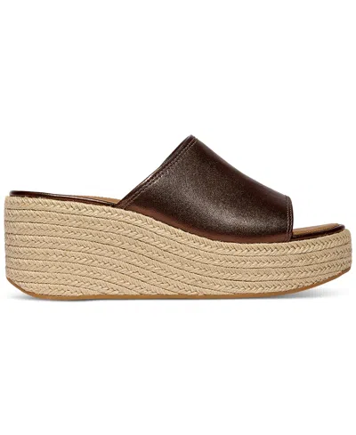 Fitflop Women's Platfforms Espadrille Leather Wedge Slides In Brown