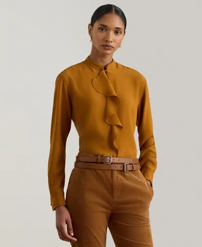 Ralph Lauren Womens Ruffle Trimmed Georgette Tunic P Xs Xxl In Brown